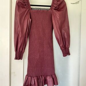 7 For All Mankind Maroon Long Sleeve Dress